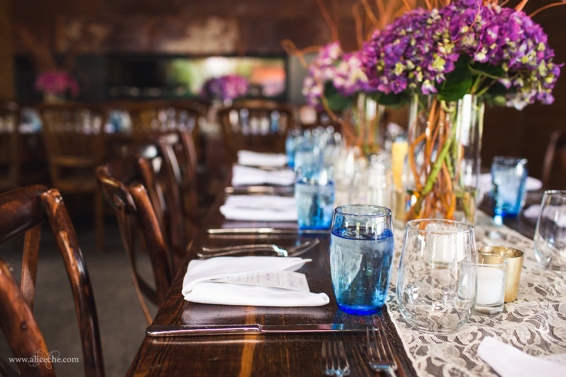 Lake Tahoe Beach Wedding Photographer Lake Tahoe Chambers Landing Wedding Wood Blue And Purple Table Setting
